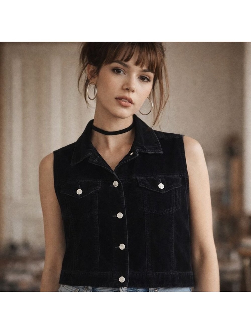 GAP Vintage Velvet Vest L Black 90s Grunge Chic Moody Indie Festival Gothic Core